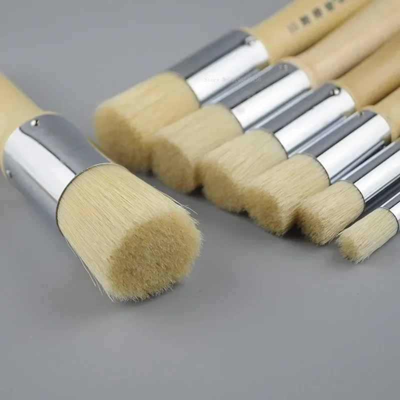 Hard Hair Oil Painting Brush Short Handle Round Tip Primer Paint Brushes Artist Wall Painting Graffiti Acrylic Pen Art Tools
