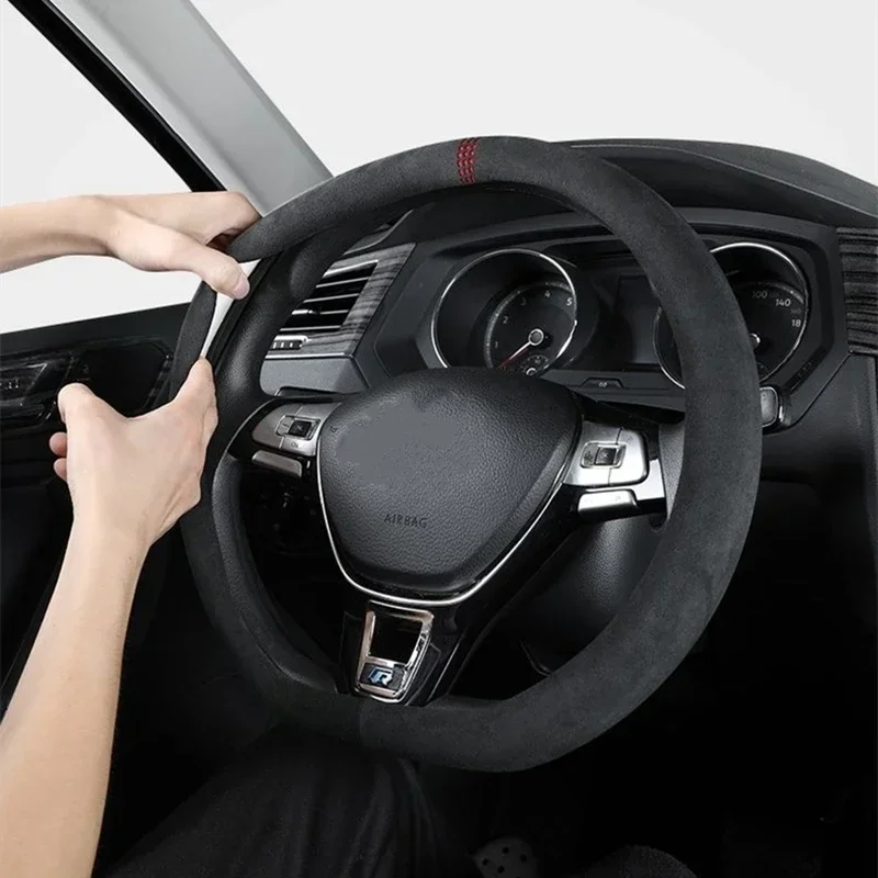 Car Steering Wheel Cover Suede Ultra-thin Non-slip D-shaped Round Breathable new Sweat-absorbent Leather Cover for 2025 All Season