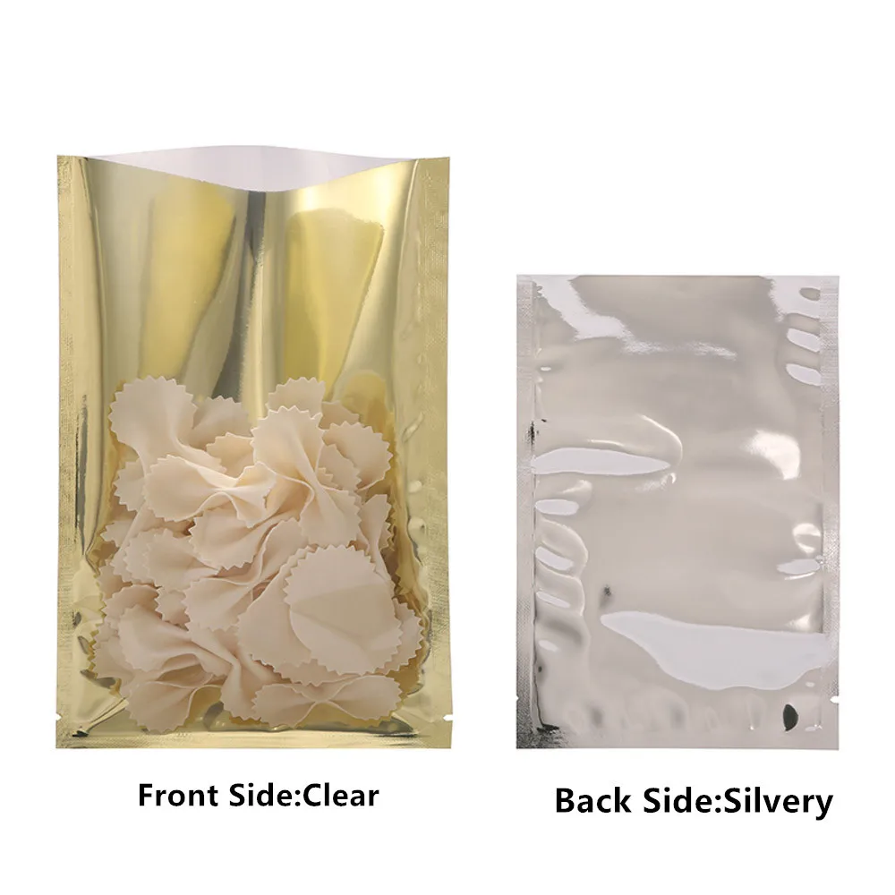 Inner Plating 100Pcs Gold Aluminum Bags With Transparent Front Heat Seal Mylar Foil Plastic Flat Pouches ddmysmile Food Powder Packing-Bag Smile