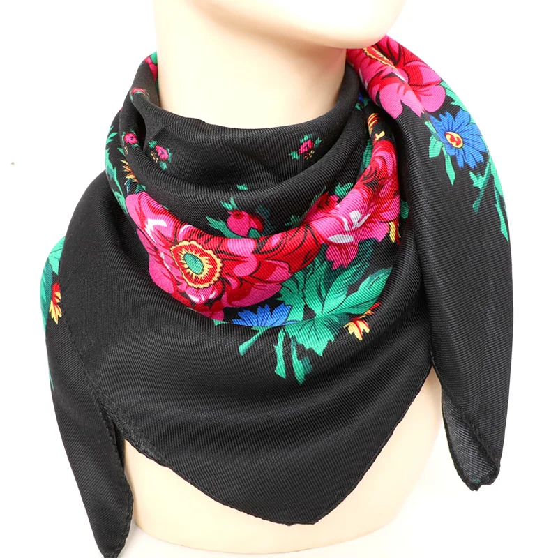 Flower Bandana Vintage Print Boho Square Scarf Neckerchief Women Head Wraps Turban Hijab Ethnic Handkerchief ddmysmile Shawl Headscarf Smile