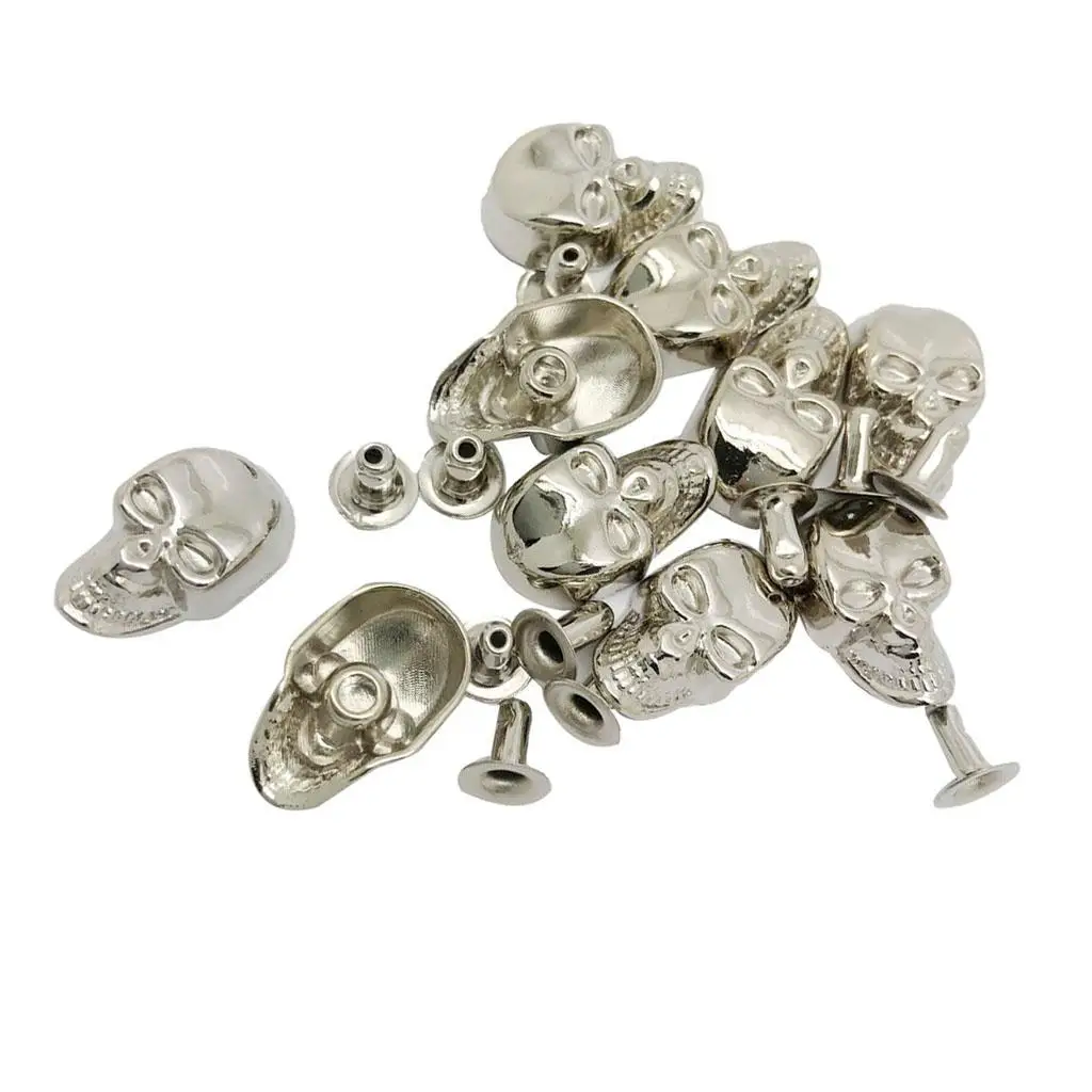 10 Sets Skull Rivet Studs Spikes Punk Rock for DIY Leather x16mm