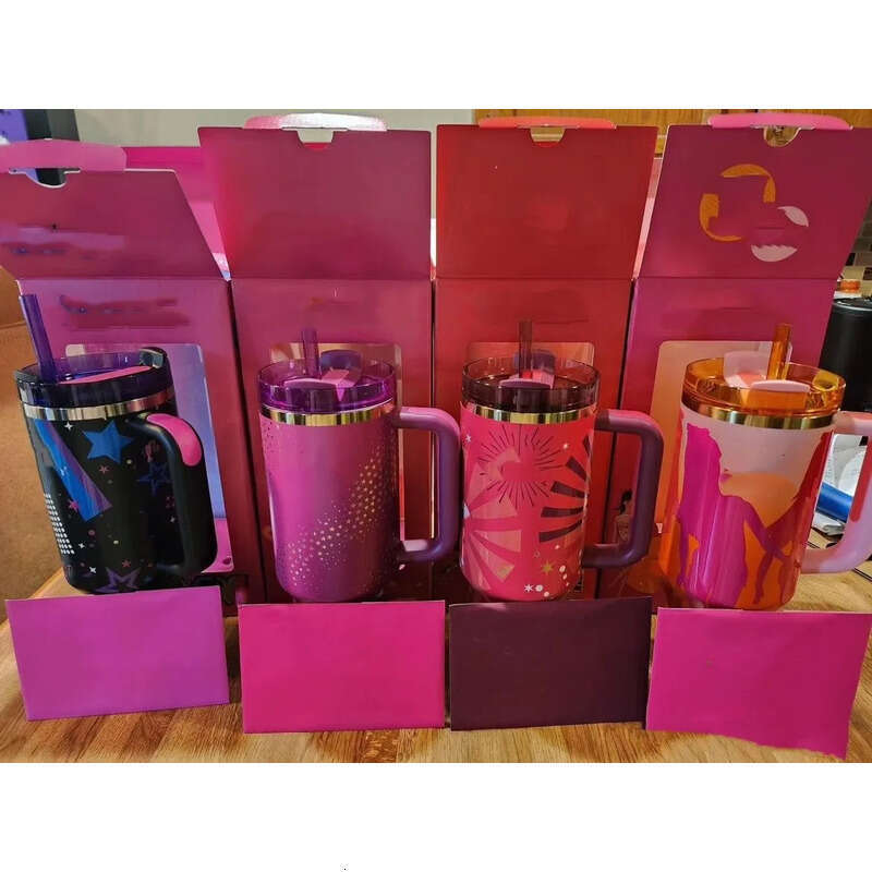 STOCK Pink US Loveshackfancy Mugs Black Chroma H Oz Stainless Steel Tumbler Cup With Silicone Handle Lid And Straw For Valentine S Day Gift Water Bottle Andle R250701