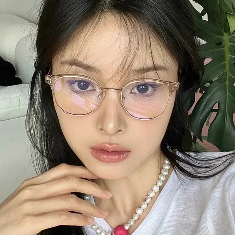 0 -0.5 -0.75 To new -6.0 Half Frame Round Nearsighted Glasses For Women 2025 TR90 Blue Light Blocking Hyperopia Eyeglasses +0.5 To +4.0
