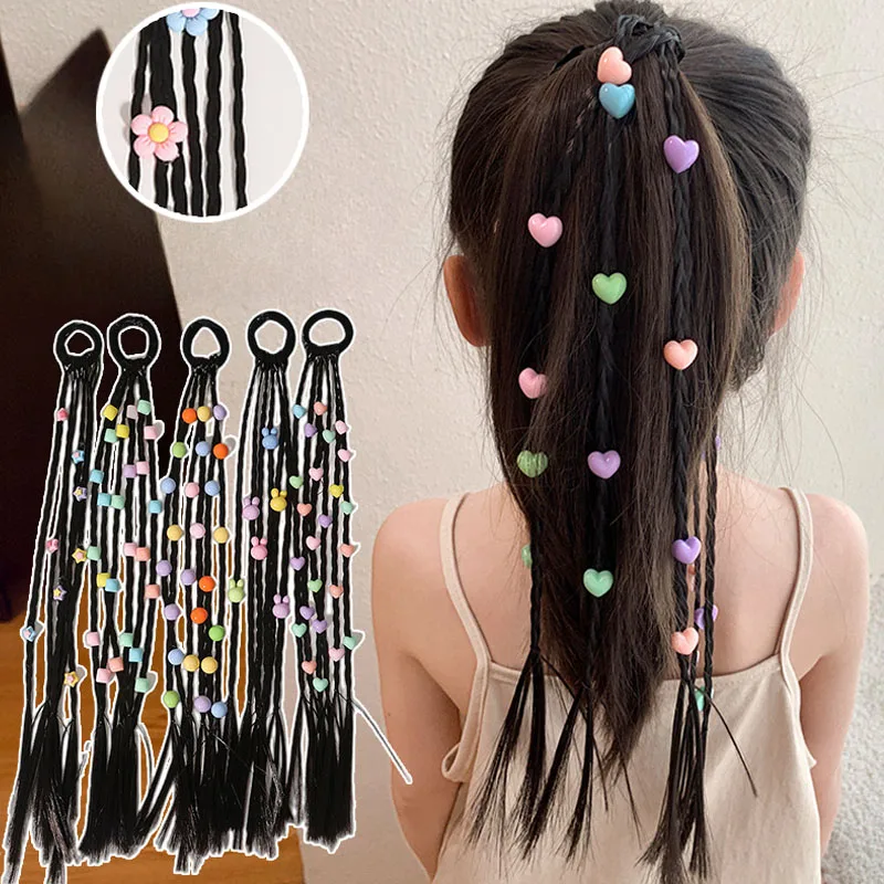 Tiny Kids Spot 1PCS Flower Love Wigs Ponytail Headbands Rubber Bands Baby Girls Hair Bands Headwear Kids Hair Accessories Lovely smile