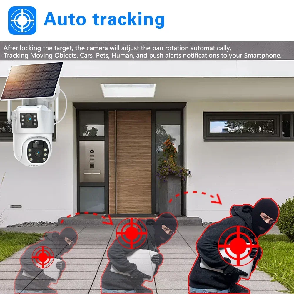 Eseecloud APP Solar 4K 8MP Zoom WIFI Battery Dual Lens PTZ Solar Dual Screens Ai PIR Detect Security CCTV IP Surveillance Camera