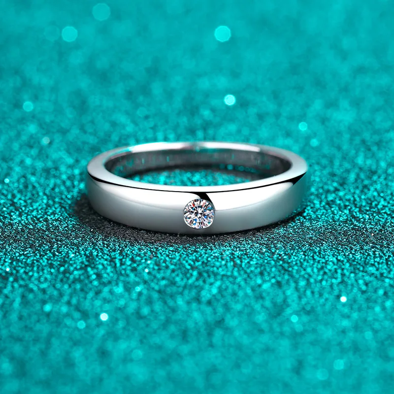 Moissanite Trendy Solitaire 0.1ct Ring Women Men S Sier D Color Round Moissanite Dia Engagement Ring Pass Tester Gift smile