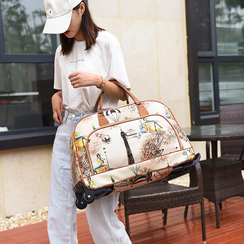 Travel Suitcase Women Trolley Bags Wheeled Bag Oxford High Quality Rolling Lage Travel Bag With Wheels smile