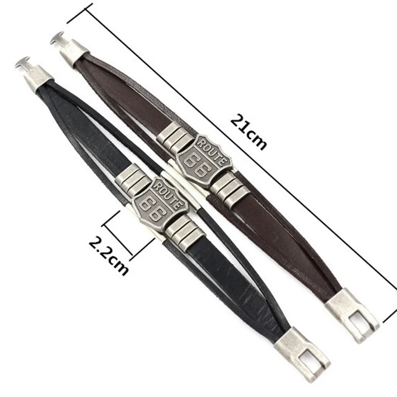 Trendy American Route 66 Printed Pattern Bracelet Men's Bracelet Metal Multilayer Leather Bracelet Accessories New Party Jewelry