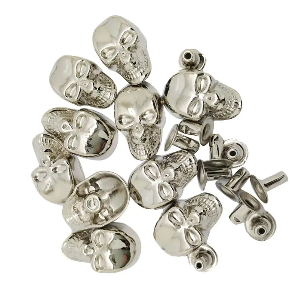 10 Sets Skull Rivet Studs Spikes Punk Rock for DIY Leather x16mm