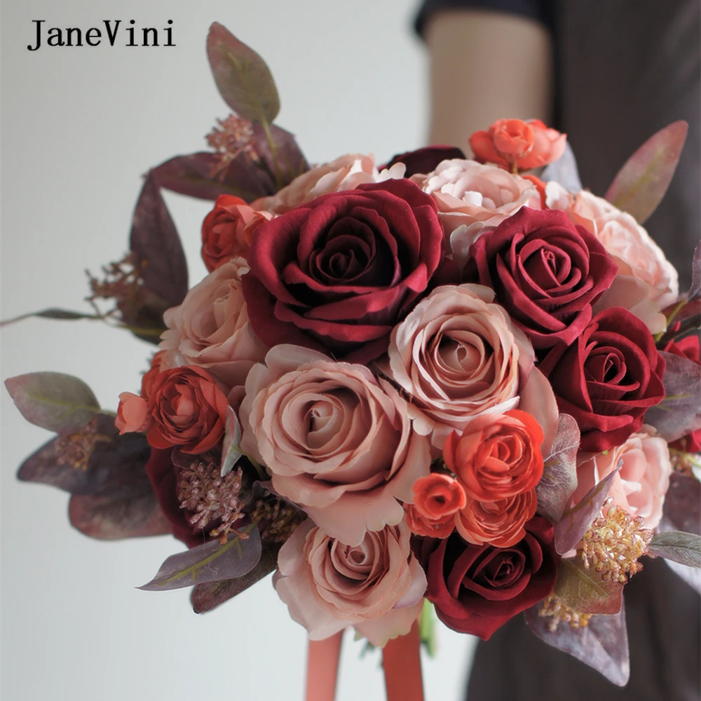 Bridal Janevini Vintage Bury Bouquets Roses Eucalyptus Bride Wedding ddmysmile Flowers Artificial Big Fake Bouquet Wedding Accessories Smile