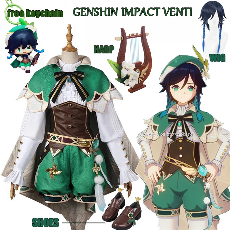 Cosplay Genshin Venti Impact Windy Lovely Uniform Costume Party For ddmysmile Women Outfit Genshin Impact Venti Wig Shoes Full Set Smile