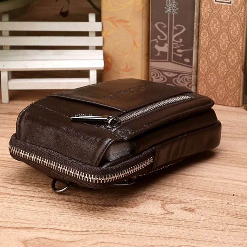 Genuine Quality Leather High Men Hip Bum Belt Purse Fanny Pack Pouch Mini Cell Mobile Phone Pocket Cigarette Case Hook Waist Bag smile