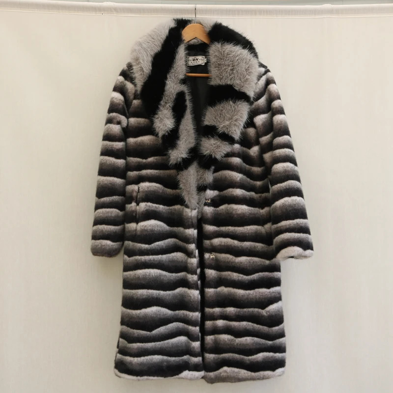Mens fur coat mink coat winter warm long windbreaker large fur collar large size 241108
