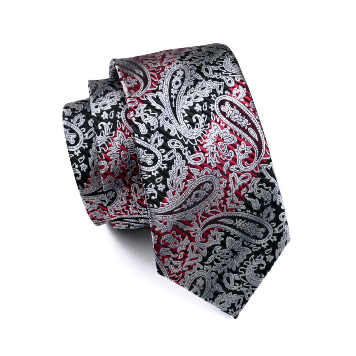 Grey Men Red Exquisite Necktie Brand Silk Paisley Jacquard Pocket Square Cufflinks Clips ddmysmile Set Wedding Party Barry.Wang 359 Smile