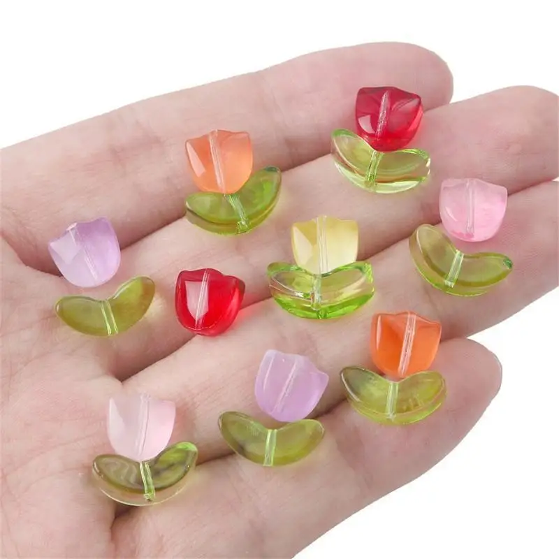pcs Tulips Flowers Lampwork Beads Glass Flora For Jewelry Making Needlework Bracelet Necklace Craft Supplies 5