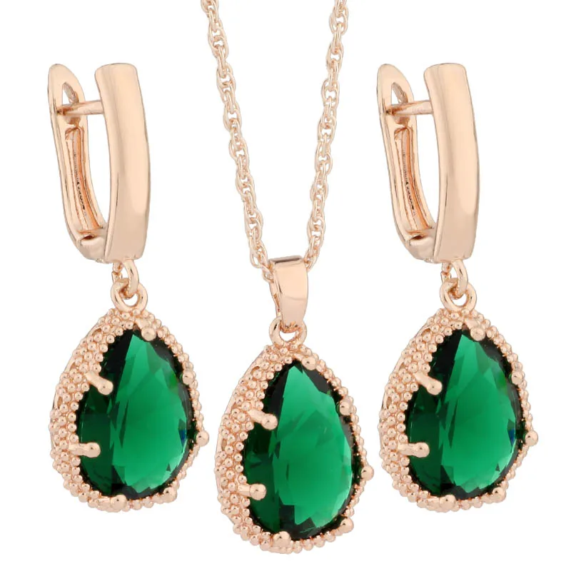 Gold 585 Color Rose Bridal ddmysmile Wedding Jewelry Sets Natural Zirconia Jewelry Set High Quality Dangle Earring Necklace Sets Smile