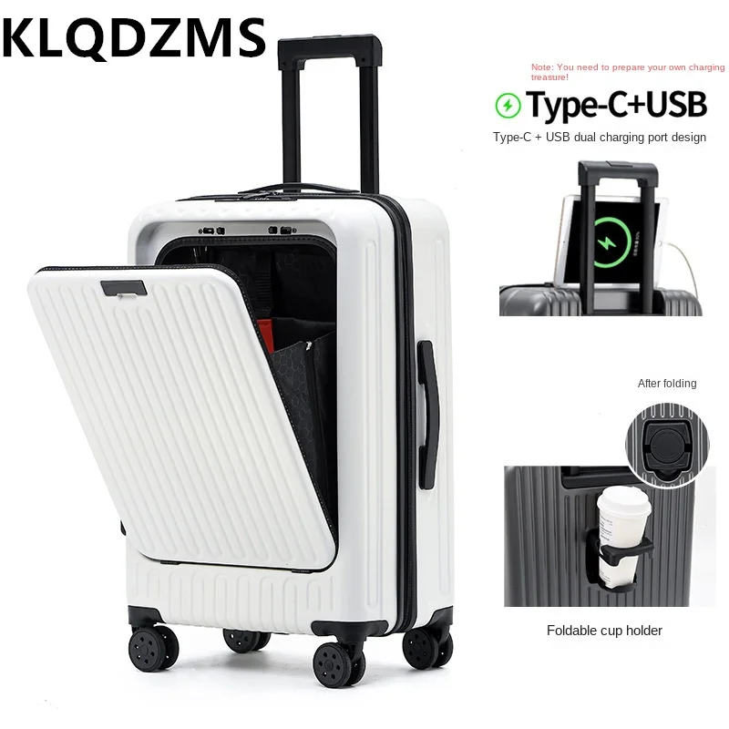 KLQDZMS High Quality Luggage 24"26" Front Opening Trolley Case 20 Inch Boarding Box Women's Travel Bag USB Charging Suitcase