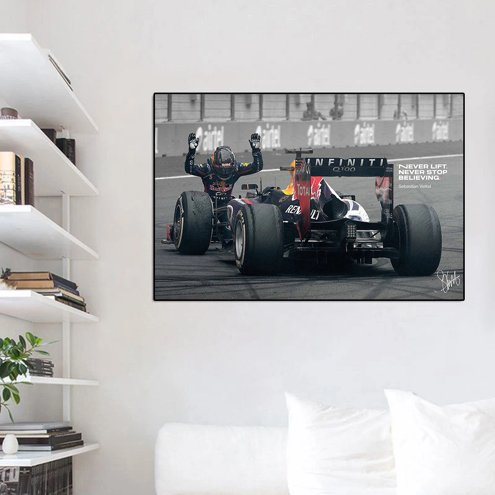 Winner Prix Formula Grand Vettel Poster Never Lift Never Stop Believing Racer Inspirational Canvas Painting Wall Art Room Decor smile