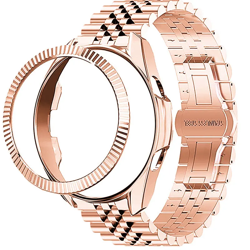 Watch Galaxy for Samsung 4 6 Classic 43mm 47mm Metal Strap+Protective Case+Ring Bezel Band Galaxy Watch 3 45mm 41mm Bracelet smile Strap+Protective Ca
