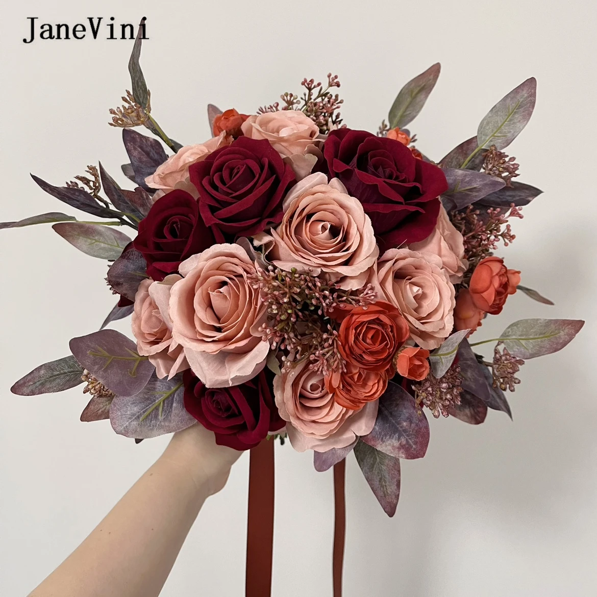 Bridal Janevini Vintage Bury Bouquets Roses Eucalyptus Bride Wedding ddmysmile Flowers Artificial Big Fake Bouquet Wedding Accessories Smile