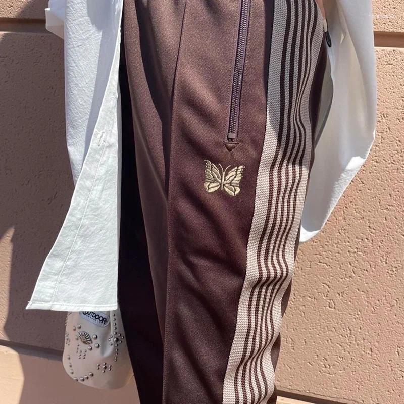 Men's Pants Pants NEEDLES Arrival Butterfly Embroidery Cotton Track Stripe Sweatpants Oversize Trousers z250226