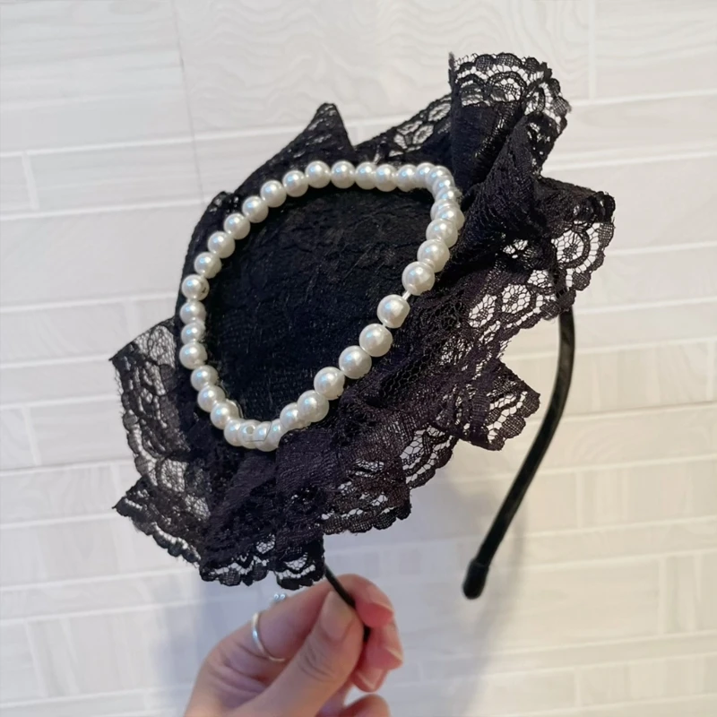 Pearls Headband Fascinator ddmysmile Vintage For Tea Party Wedding Costume Lace Pillbox Wedding Headwear Mrs. Maisel Drop Shipping Smile Mrs.