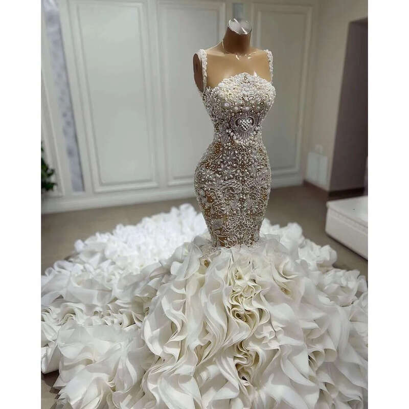 2024 Crystal Mermaid Wedding Dress Sexy Sweetheart Beads Appliques Lace Bridal Gown Custom Made Sweep Train