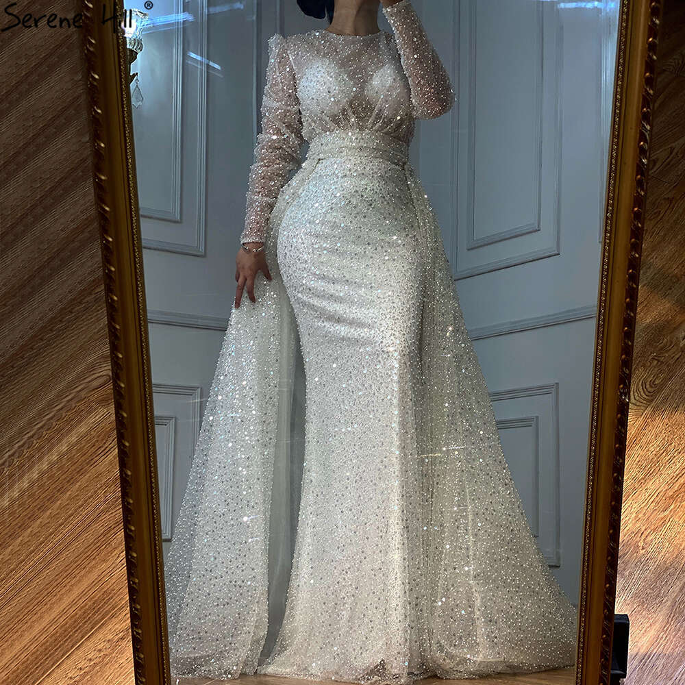 Muslim Serene Hill Ivory With Train Wedding Dresses Mermaid Elegant Beaded Bride Dress HA Custom Made