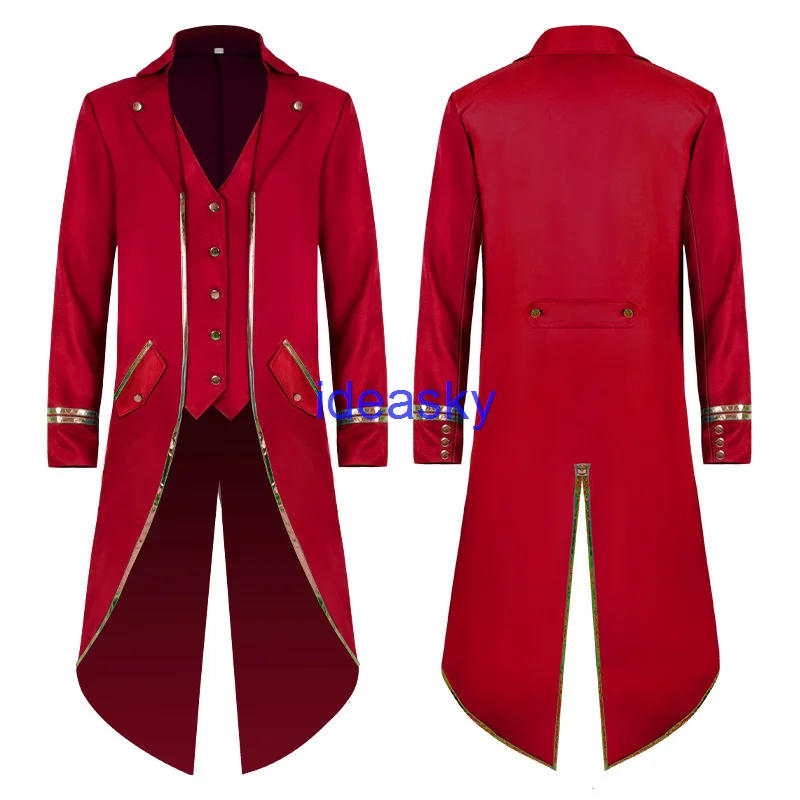 Costume Classic Medieval Men Jacquard Stand Collar Larp Viking Cosplay Jacket Coat Fake collar Victorian Renaissance Clothing smile