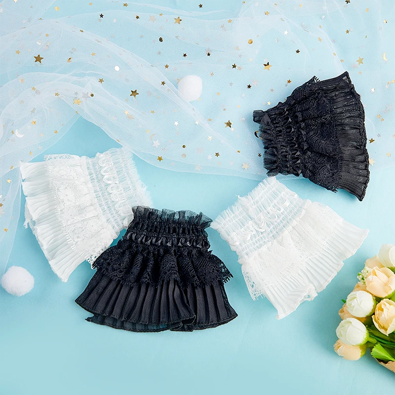 1Pair Lady Detachable Sleeves 2025 Fake Cuffs Female Lace new Thin Pleated Flare Sleeve Ruffles Wristband Sweater Blouse Wrist Warmers