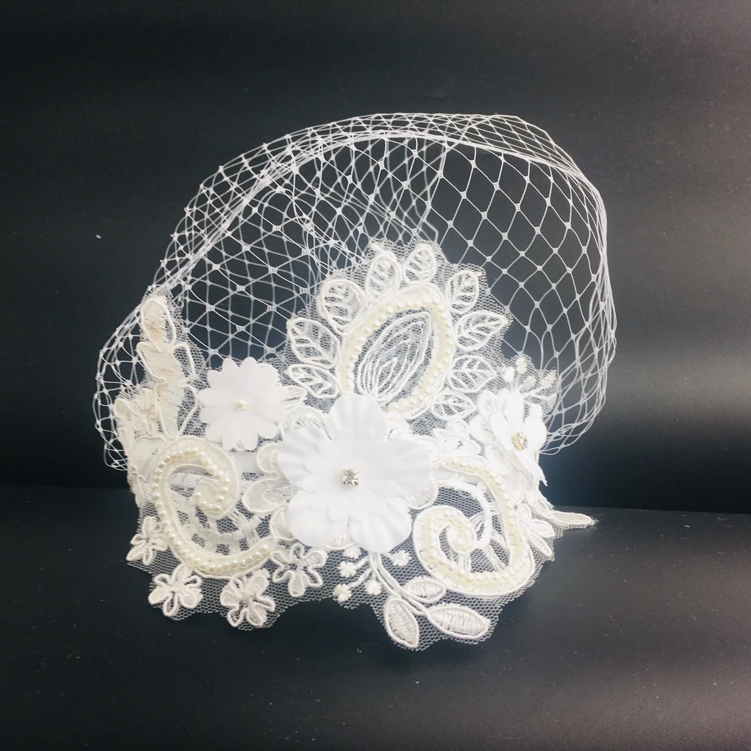 Face Drill White Applique Mask For Bride Headwear Net Birdcage Veils Elegant Pearl Flower Wedding ddmysmile Hair Accessories Hairband Smile