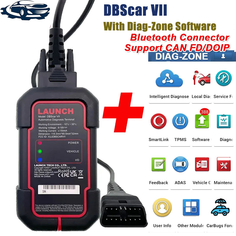 Dbscar VII DBSCAR Launch 7 ddmysmile Bluetooth Connector DBSCAR 7 Support CANFD DOIP Protocols FOR X-Diag Auto Car Diagnostic Tool DBSCAR Smile
