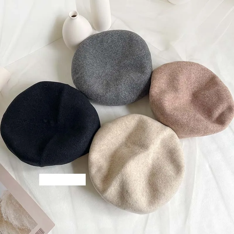 Cashmere Wool Simple Elegant Beret Autumn Winter Women Versatile Hat Bonnet Painter Caps Retail Wholesale smile