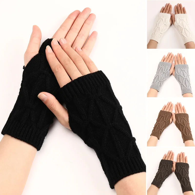 Half Warm 2023 Winter Finger Gloves For Women Thickened Rhomboid Knitted Gloves Outdoor ddmysmile Windproof Cycling Casual Soft Mittens Smile