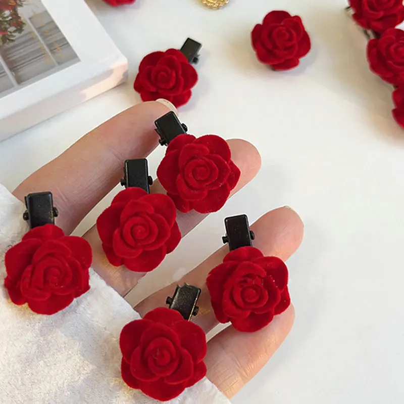 Hairpins Flower Red Rose Clip Rose Hair ddmysmile Clips Fringe Clip Retro Hairclip Hair Accessories For Women Girls Party Gift Smile