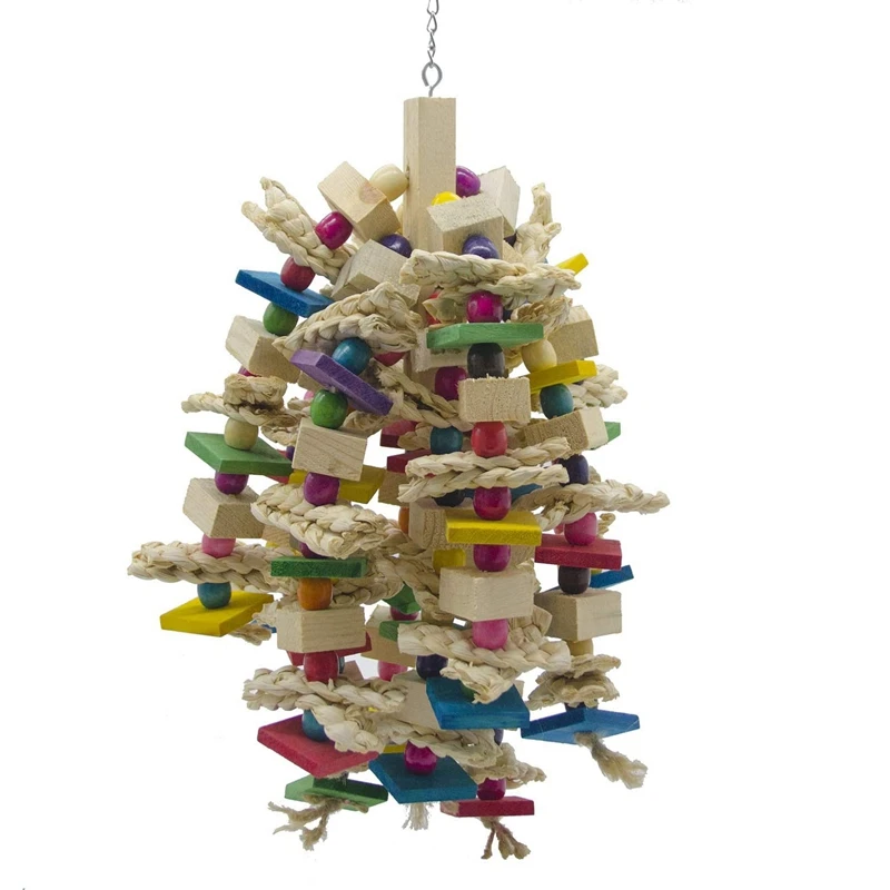 Bird Cage Bite Toy for African Grey Macaws Cockatoos Large Parrot Chewing Blocks Knots Tearing Bird Accessories