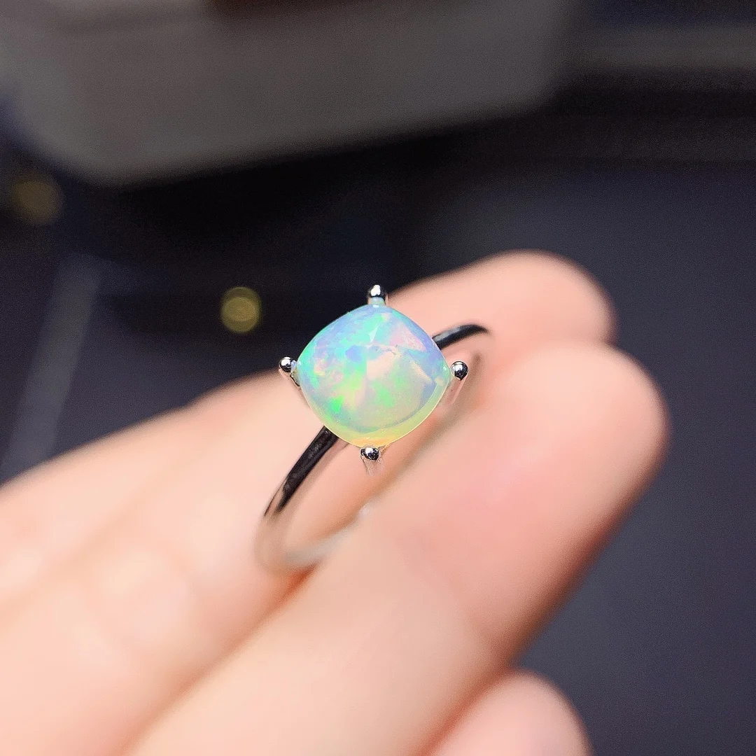 Opal Vintage Genuine Engagement Ring Sterling Sier Solitaire Natural Opal Promise Ring October Birthstone Ring smile