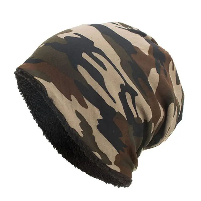 Men Women Winter Beanie Hat Warm Slouchy Hat Thickened Fleece Lined Camouflage Outdoor Cycling Skiing Hiking Skull Cap
