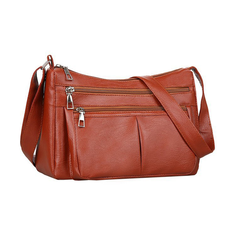 Ladies Crossbody Bag New Casual Female Bag Soft PU Leather Shoulder Multi-pocket Shoulder Bag Solid Color