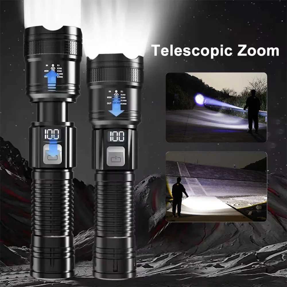 100000LM Rechargeable LED Flashlights High Power Military Tactical Flashlight Telescopic Zoom Torch Lamp Outdoor Camping Fishing M251117
