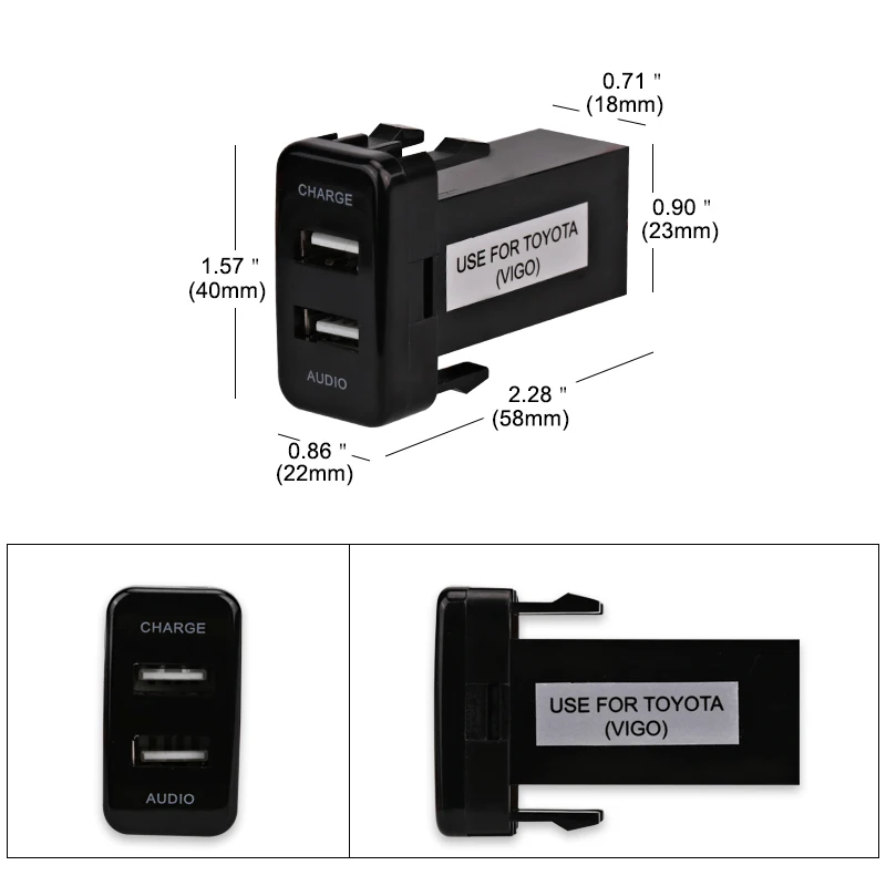For TOYOTA Hilux VIGO USB Interface Dashboard USB Port 5V 2.1A Car Charger and USB Audio Input Socket Car Entertainment Socket