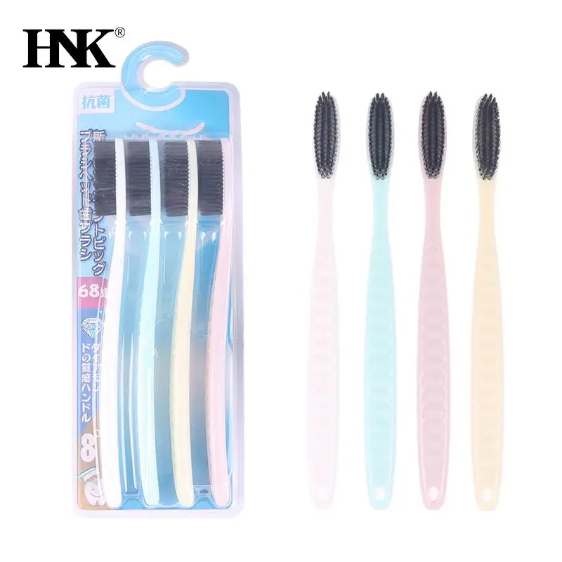 4PCS Soft Colorful Unisex Long Head Adult Big Head Toothbrush Comfortable Soft Oral Cleaning Teeth Brush Manual Toothbrush Set smile