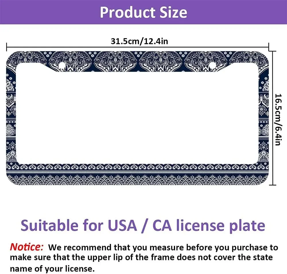 Style Boho Mandala Blue License Plate Frame Funny Animal License Plate Holder Car Tag Frame License Plate Cover Car Accessories smile