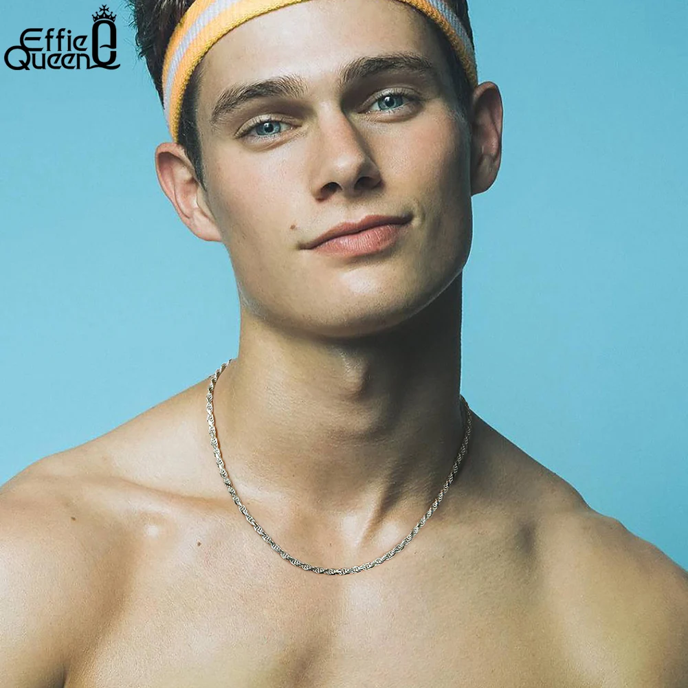 Genuine Effie Queen Sterling Sier Italian Dia-Cut Rope Chain Necklace for Women Men Gold Twist Chain Jewelry SC29 smile