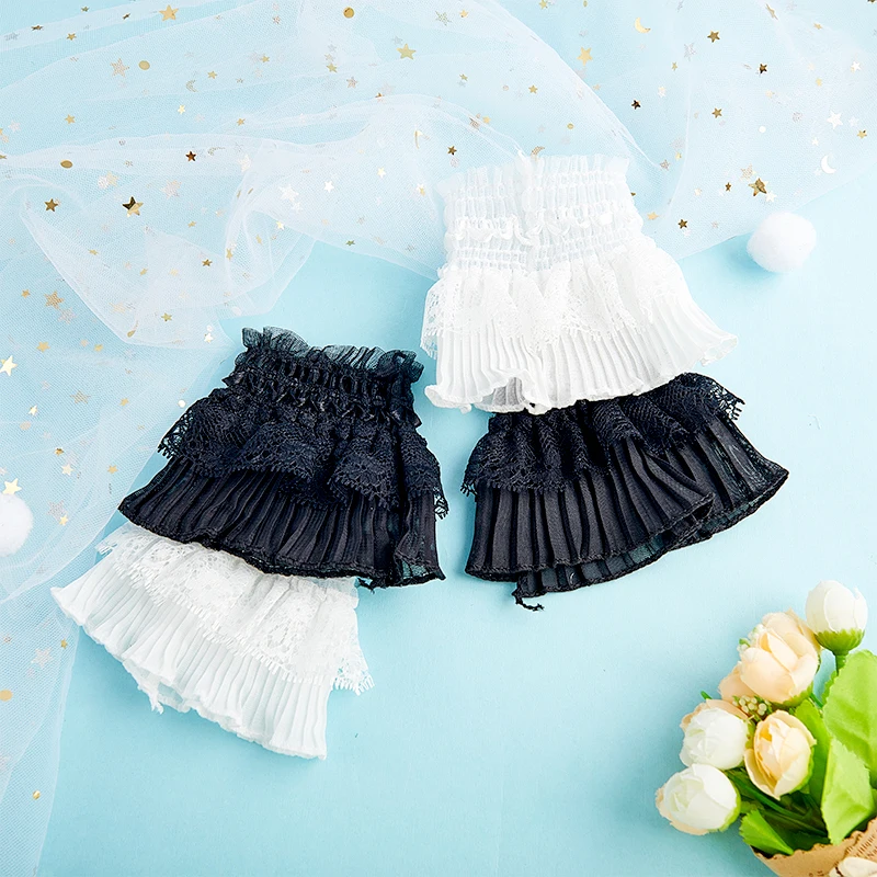 1Pair Lady Detachable Sleeves 2025 Fake Cuffs Female Lace new Thin Pleated Flare Sleeve Ruffles Wristband Sweater Blouse Wrist Warmers