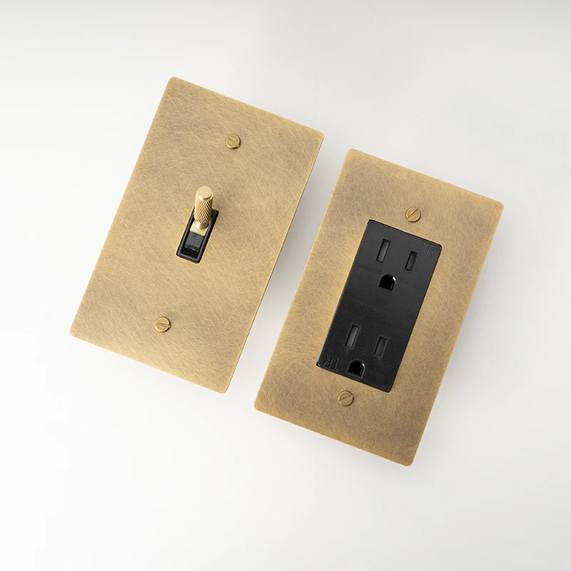 Retro Brass Panel American Standard UL 1GANG Antique Brass Knurled Toggle Switch 15A GFCI USB Socket 110V Dimmable LED Dimmer