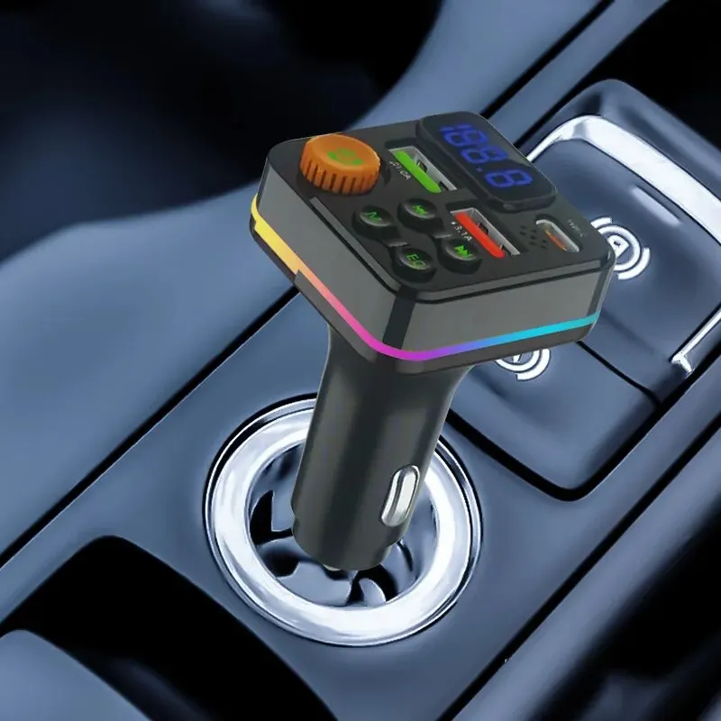 Multifunctional Car PD Fast Charging Bluetooth 5.0 To MP3 Player Colorful Atmosphere Light Cars Charger 2in1 Player Auto Charger