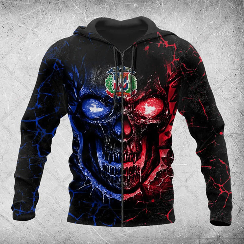 Custom Name Dominican Emblem Zipper Hoodies Loose Unisex Oversize Sweatshirts Winter Casual Streetwear Tops Pullover