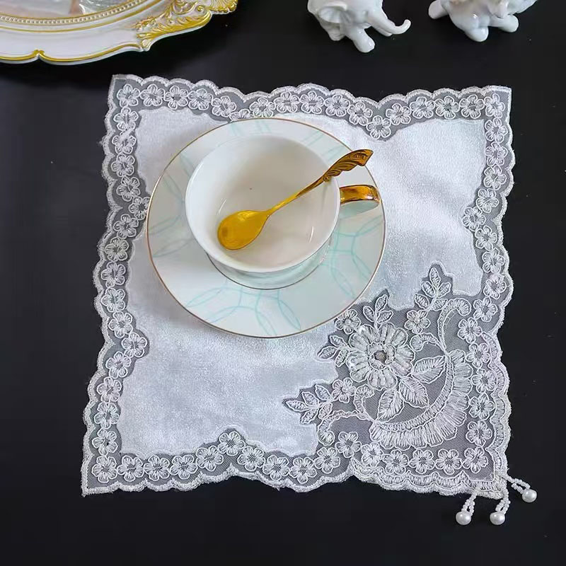 Wholesale European lace handmade nail bead covers, tablecloths, tea trays, tea sets, coffee machines, rice cookers, dust-proof cloths, decorative scar