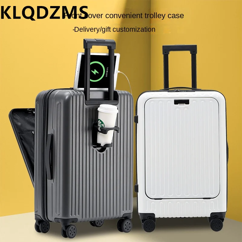 KLQDZMS High Quality Luggage 24"26" Front Opening Trolley Case 20 Inch Boarding Box Women's Travel Bag USB Charging Suitcase